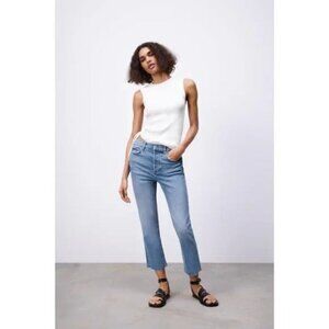 Zara The Dreed Flare Ankle Cropped Button Denim Size 6